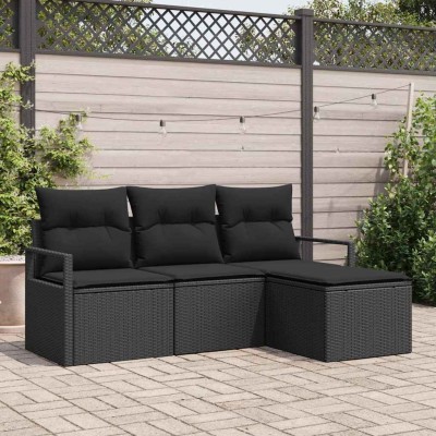 Conjunto de sofá de jardín con cojín 4 pcs Negro