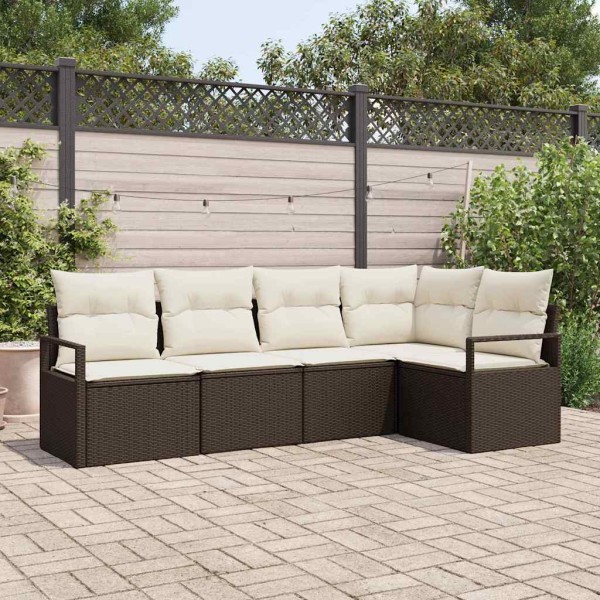 Conjunto de sofá de jardín con cojín 5 pcs Marrón y crema