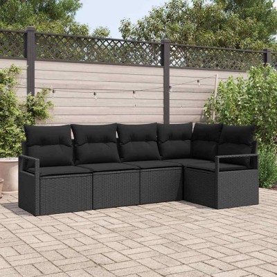 Conjunto de sofá de jardín con cojín 5 pcs Negro