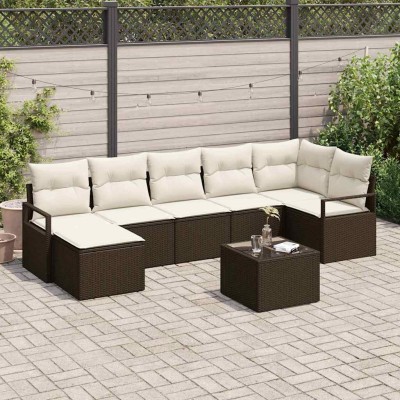 Conjunto de sofá de jardín con cojín 8 pcs Marrón y crema