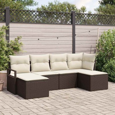 Conjunto de sofá de jardín con cojín 6 pcs Marrón y crema