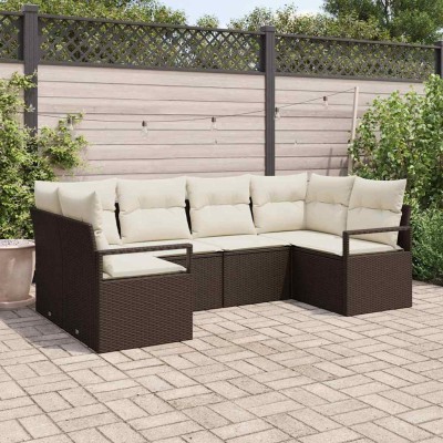 Conjunto de sofá de jardín con cojín 6 pcs Marrón y crema