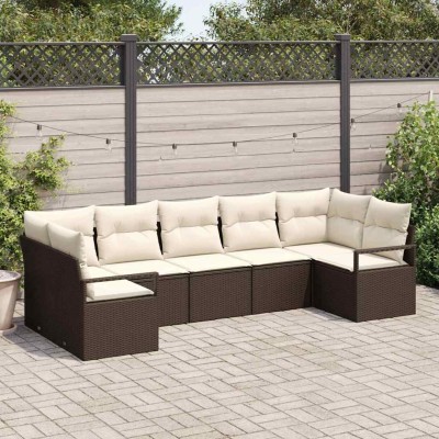 Conjunto de sofá de jardín con cojín 7 pcs Marrón y crema