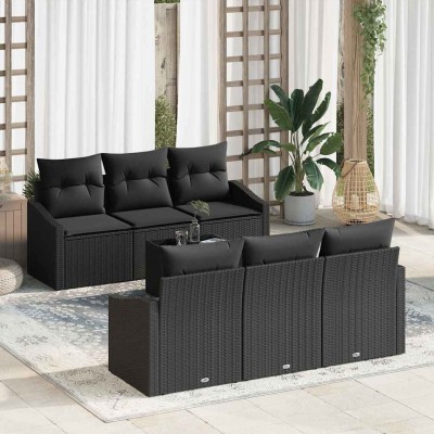 Conjunto de sofá de jardín Manual 7 pcs Negro 55 x 55 x 37 cm