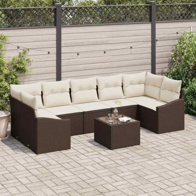 Conjunto de sofá de jardín 8 pcs Marrón y crema 55 x 55 x 37 cm