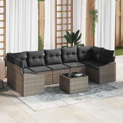Conjunto de sofá de jardín con cojín 8 pcs Gris 55 x 55 x 37 cm