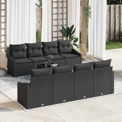 Conjunto de sofá de jardín Manual 7 pcs Negro 55 x 55 x 37 cm