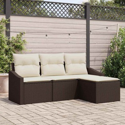 Conjunto de sofá de jardín con cojín 4 pcs Marrón y crema