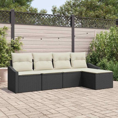 Conjunto de Comedor de Jardín con cojín 5 pcs Negro y crema
