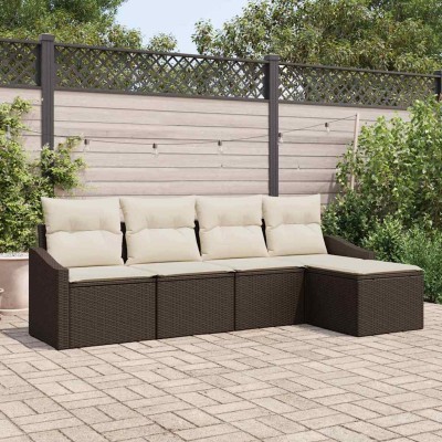 Conjunto de Comedor de Jardín con cojín 5 pcs Marrón y crema