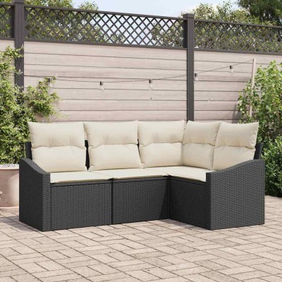 Conjunto de Comedor de Jardín con cojín 4 pcs Negro y crema