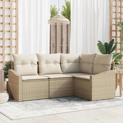 Conjunto de Comedor de Jardín con cojín 4 pcs Beige y Crema