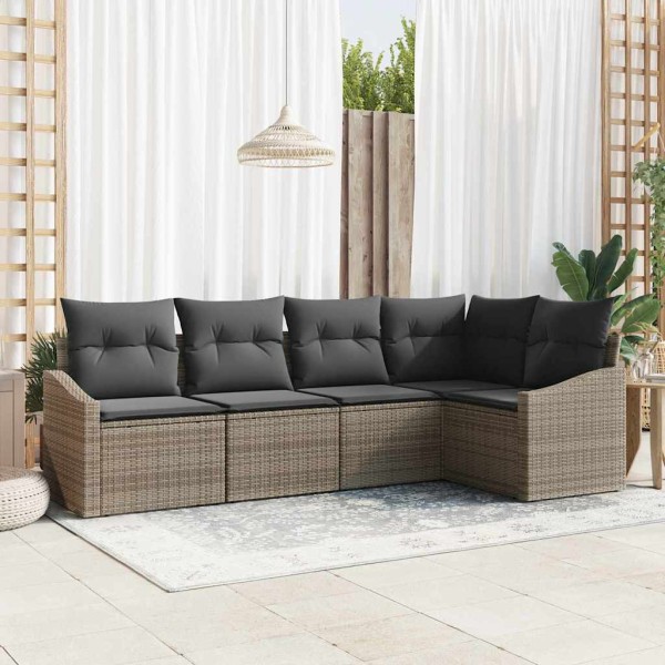 Conjunto de Comedor de Jardín con cojín 5 pcs Gris