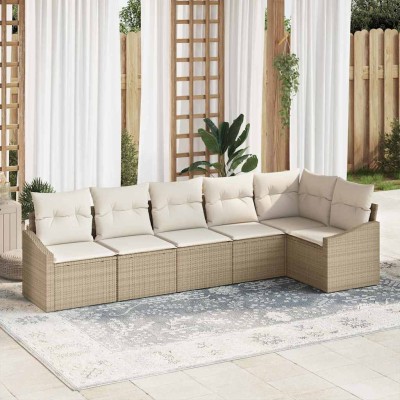Conjunto de Comedor de Jardín con cojín 6 pcs Beige y Crema