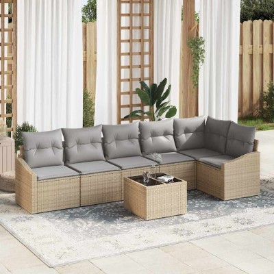 Conjunto de Comedor de Jardín 7 pcs Beige y Gris Claro