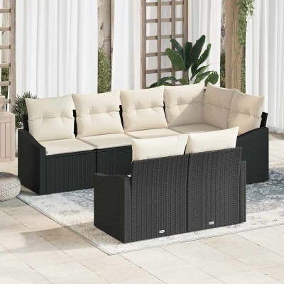 Conjunto de Comedor de Jardín con cojín 7 pcs Negro y crema