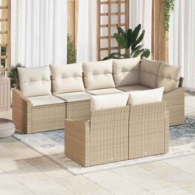 Conjunto de Comedor de Jardín con cojín 7 pcs Beige y Crema