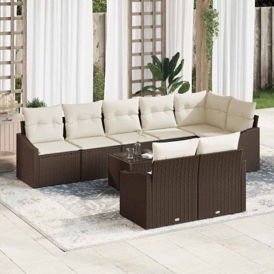 Conjunto de Comedor de Jardín con cojín 9 pcs Marrón y crema