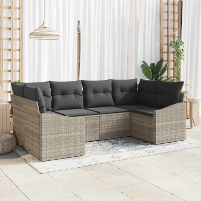 Conjunto de sofá de jardín con cojín 6 pcs Gris Claro