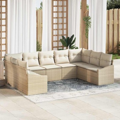 Conjunto de Comedor de Jardín con cojín 9 pcs Beige y Crema