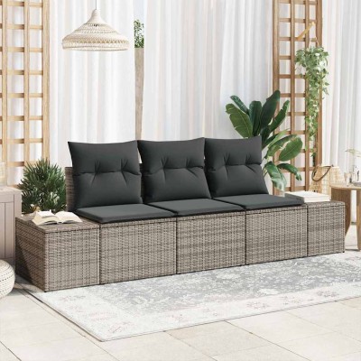 Conjunto de sofá de jardín con cojín 3 pcs Gris