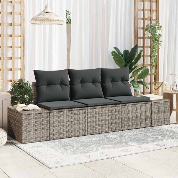 Conjunto de sofá de jardín con cojín 3 pcs Gris