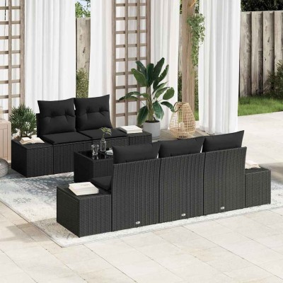 Conjunto de sofá de jardín Manual 6 pcs Negro 55 x 55 x 37 cm