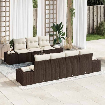 Conjunto de sofá de jardín 8 pcs Marrón y crema 55 x 55 x 37 cm