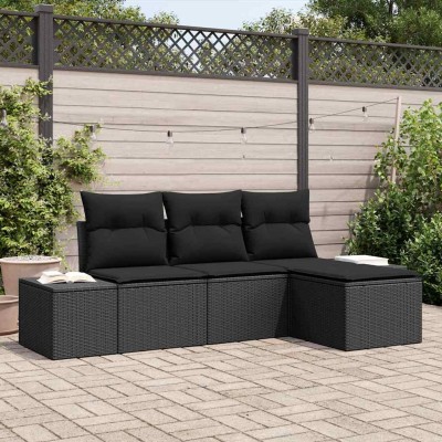 Conjunto de sofá de jardín con cojín 4 pcs Negro