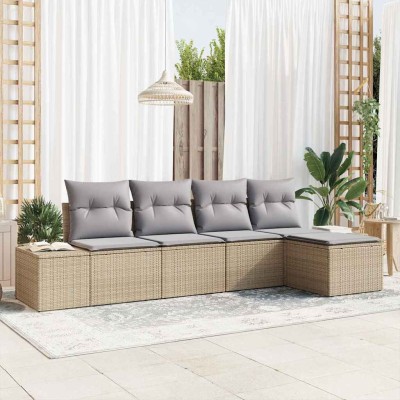 Conjunto de sofá de jardín con cojín 5 pcs Beige, Gris Claro