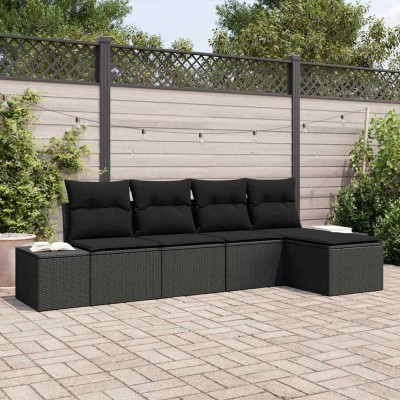 Conjunto de sofá de jardín con cojín 5 pcs Negro
