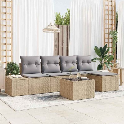 Conjunto de sofá de jardín con cojín 6 pcs Beige y Gris Claro