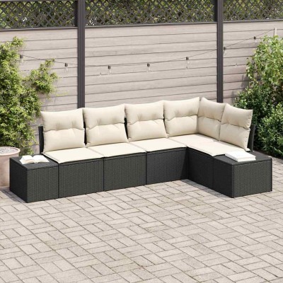 Conjunto de sofá de jardín con cojín 5 pcs Negro y crema