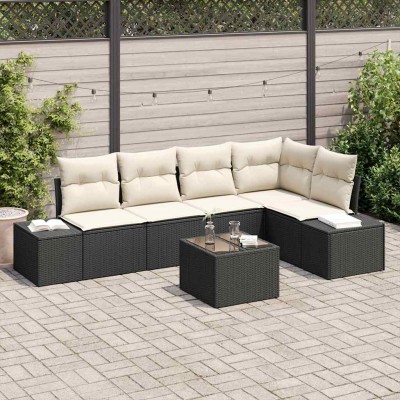 Conjunto de sofá de jardín con cojín 6 pcs Marrón y crema