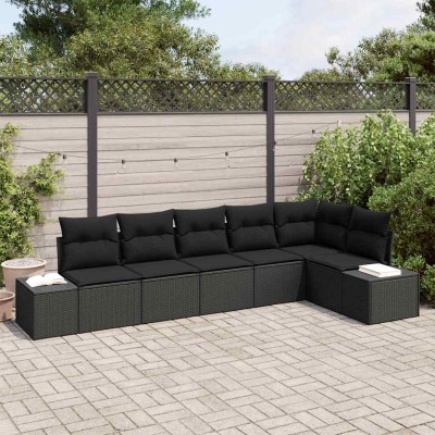 Conjunto de sofá de jardín con cojín 6 pcs Negro