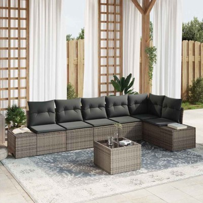 Conjunto de sofá de jardín con cojín 7 pcs Gris Claro