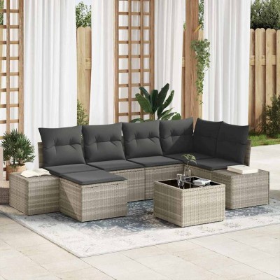 Conjunto de sofá de jardín 7 pcs Gris claro 264 x 154 x 85 cm