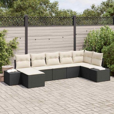 Conjunto de sofá de jardín con cojín 7 pcs Negro Poliratán