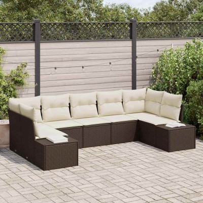 Conjunto de sofá de jardín con cojín 7 pcs Marrón y crema
