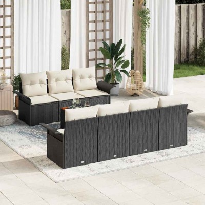 Conjunto de sofá de jardín 8 pcs Negro y crema 55 x 55 x 37 cm