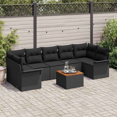 Conjunto de sofá de jardín Manual 8 pcs Negro 55 x 55 x 37 cm