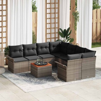 Conjunto de sofá de jardín con cojín 9 pcs Gris 55 x 55 x 37 cm