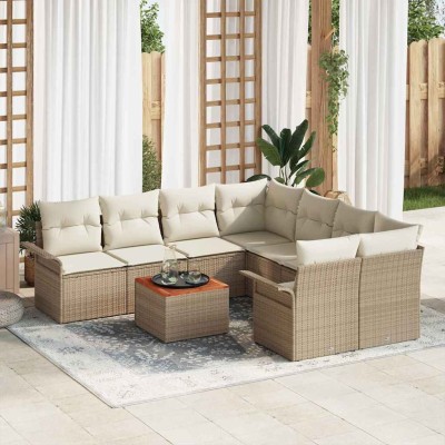 Conjunto de sofá de jardín 9 pcs Beige y Crema 55 x 55 x 37 cm