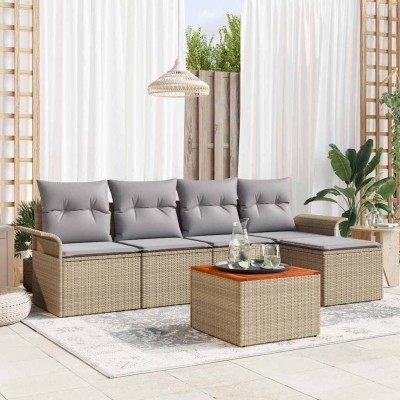Conjunto de sofá de jardín con cojín 6 pcs Beige y Gris Claro