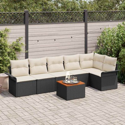 Conjunto de sofá de jardín 7 pcs Negro y crema 55 x 55 x 37 cm