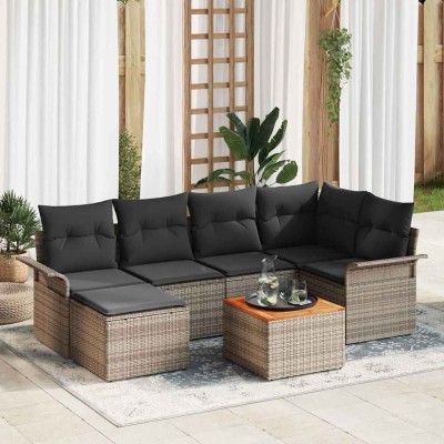 Conjunto de sofá de jardín con cojín 7 pcs Gris