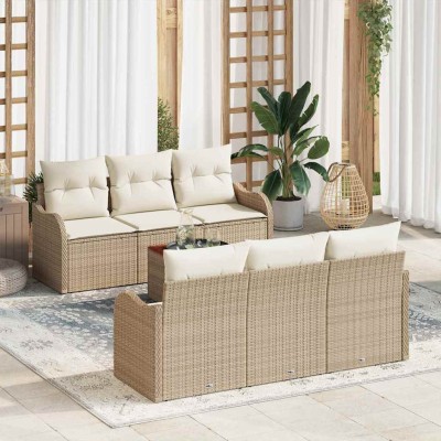 Conjunto de sofá de jardín 7 pcs Beige y blanco