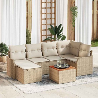 Conjunto de sofá de jardín 7 pcs Beige y blanco
