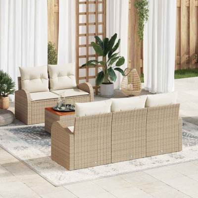 Conjunto de sofá de jardín 6 pcs Beige y blanco