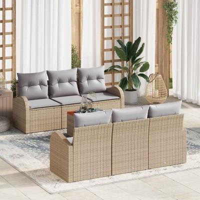 Conjunto de sofá de jardín 7 pcs beige y gris claro